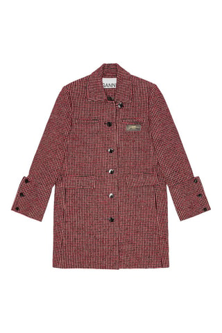 Abrigo de lana reciclada - Rojo y negro - Ganni
