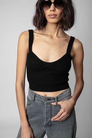 Crop top de lana y cachemir - Negro