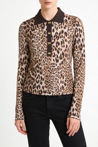 Top de lana merino - Beige y negro - Ganni