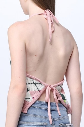 Crop top de algodón orgánico - Rosa y blanco - Ganni