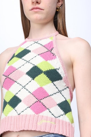 Crop top de algodón orgánico - Rosa y blanco - Ganni