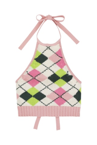 Crop top de algodón orgánico - Rosa y blanco - Ganni