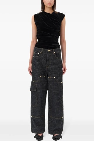 Top drapeado de terciopelo - Negro - Ganni