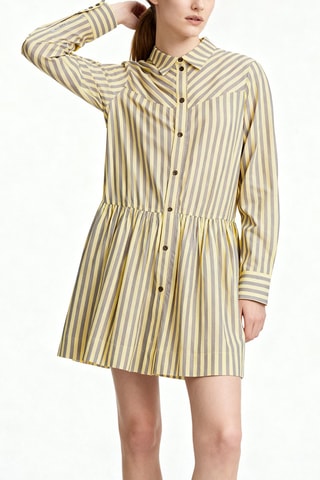 Vestido camisero de algodón orgánico - Amarillo y gris - Ganni