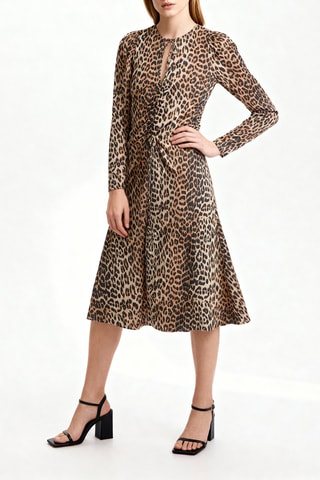 Vestido midi - Negro y marrón - Ganni