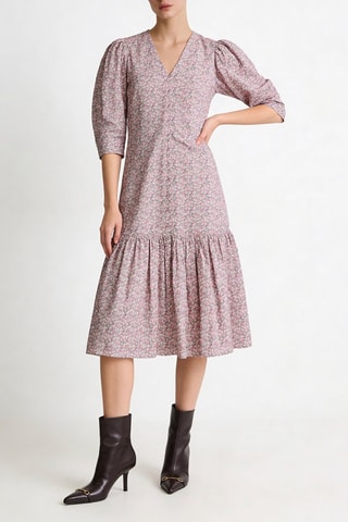 Vestido midi de algodón orgánico - Rosa y blanco - Ganni
