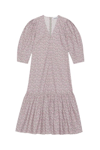 Vestido midi de algodón orgánico - Rosa y blanco - Ganni