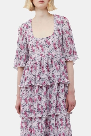 Vestido avolantado de algodón orgánico - Malva y fucsia - Ganni