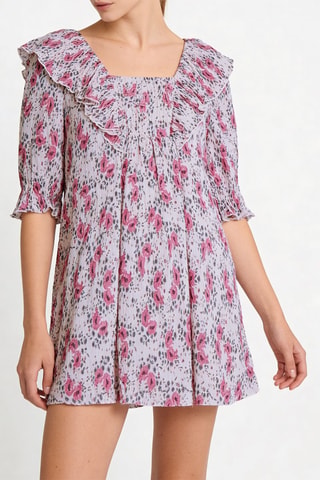Vestido evasé - Rosa y blanco - Ganni