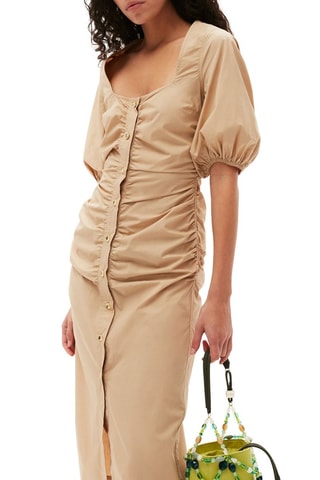 Vestido camisero de algodón orgánico - Beige - Ganni