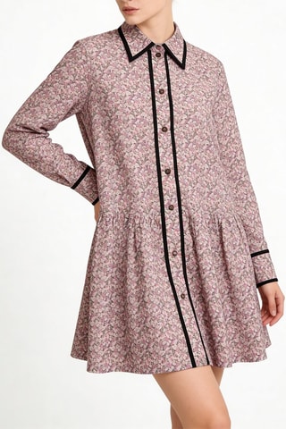 Vestido camisero de algodón orgánico - Gris y beige - Ganni
