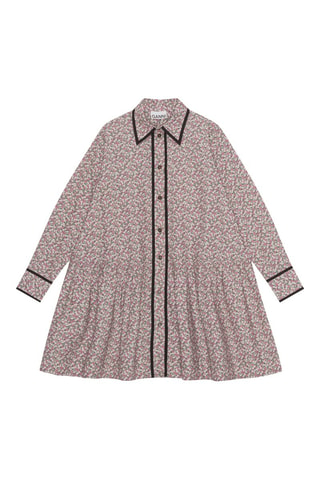 Vestido camisero de algodón orgánico - Gris y beige - Ganni