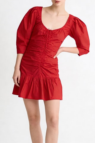 Vestido corto de algodón orgánico - Rojo - Ganni