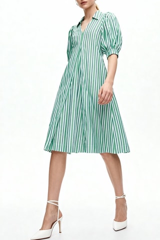 Vestido trapecio de algodón orgánico - Verde claro y blanco - Ganni