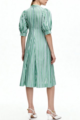 Vestido trapecio de algodón orgánico - Verde claro y blanco - Ganni