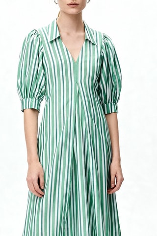 Vestido trapecio de algodón orgánico - Verde claro y blanco - Ganni