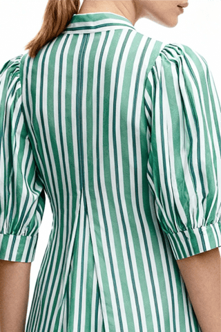 Vestido trapecio de algodón orgánico - Verde claro y blanco - Ganni