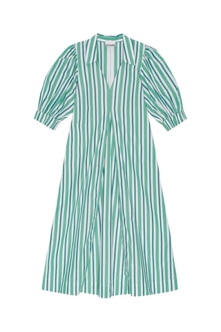 Vestido trapecio de algodón orgánico - Verde claro y blanco - Ganni
