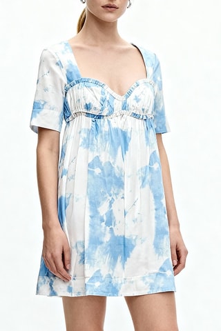 Vestido recto tie-dye - Blanco y celeste - Ganni