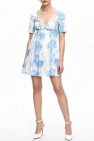 Vestido recto tie-dye - Blanco y celeste - Ganni