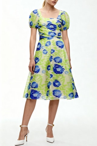 Vestido midi - Azul marino y verde - Ganni