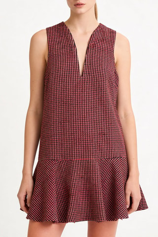 Vestido avolantado de lana - Rojo y negro - Ganni