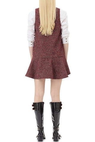 Vestido avolantado de lana - Rojo y negro - Ganni