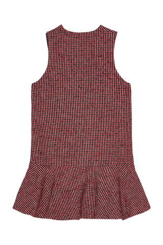 Vestido avolantado de lana - Rojo y negro - Ganni