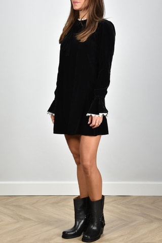 Vestido trapecio de terciopelo - Negro - Ganni