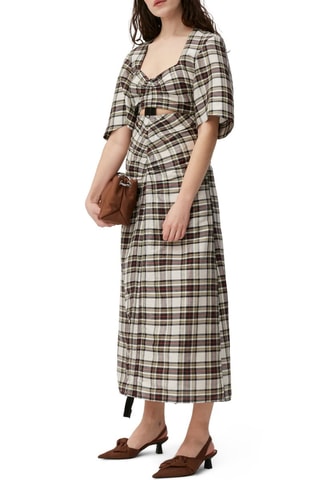 Vestido largo de lino mezclado - Beige - Ganni