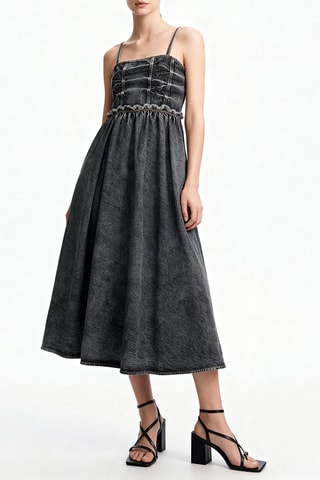 Vestido trapecio de algodón orgánico sin mangas - Gris - Ganni