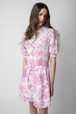 Vestido evasé - Blanco y fucsia