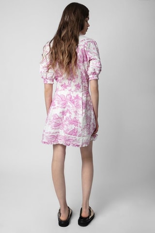 Vestido evasé - Blanco y fucsia