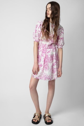 Vestido evasé - Blanco y fucsia