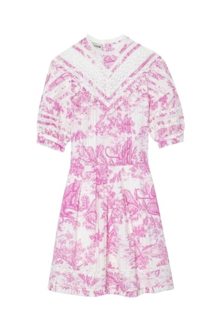 Vestido evasé - Blanco y fucsia