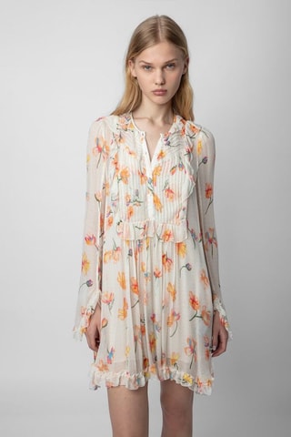 Vestido evasé - Crudo y naranja