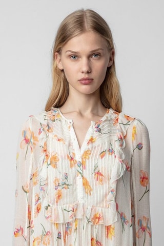 Vestido evasé - Crudo y naranja