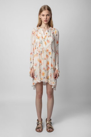 Vestido evasé - Crudo y naranja