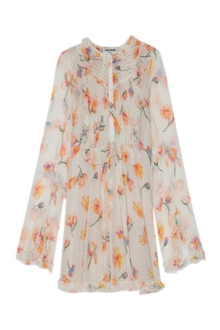 Vestido evasé - Crudo y naranja