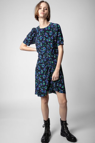 Vestido midi de seda - Negro y azul oscuro