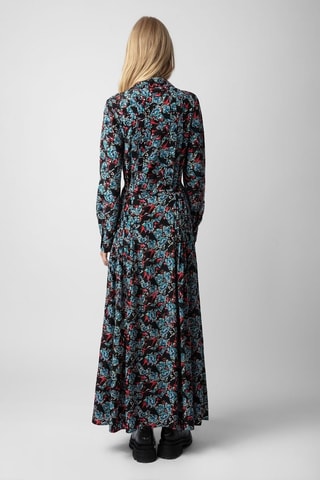 Vestido camisero de seda - Negro
