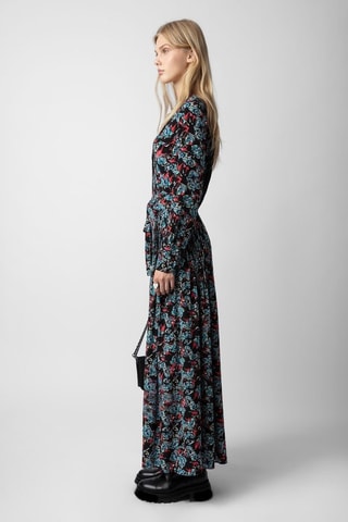 Vestido camisero de seda - Negro