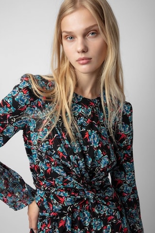 Vestido recto de seda - Negro
