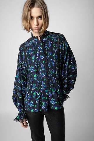 Camisa de seda - Negro y turquesa