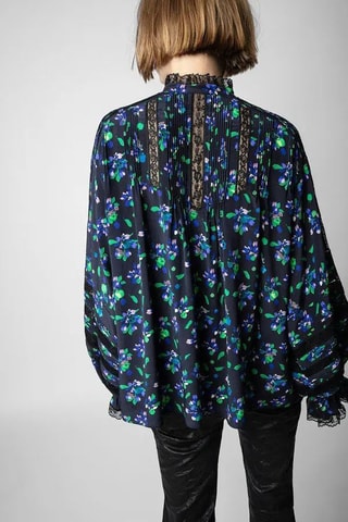 Camisa de seda - Negro y turquesa