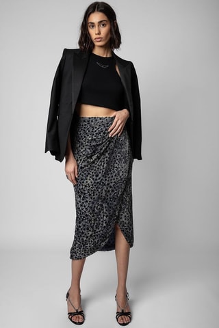 Falda recta de talle alto - Negro y gris