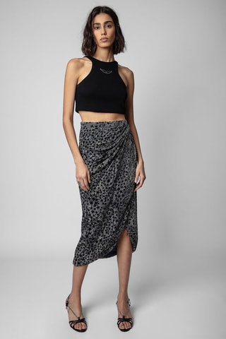 Falda recta de talle alto - Negro y gris