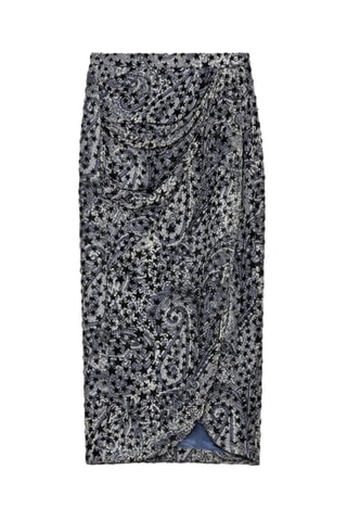 Falda recta de talle alto - Negro y gris