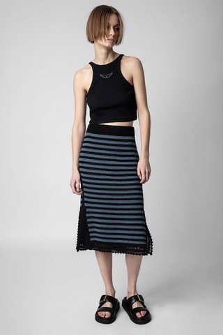 Falda evasé de algodón orgánico de talle alto - Negro y celeste