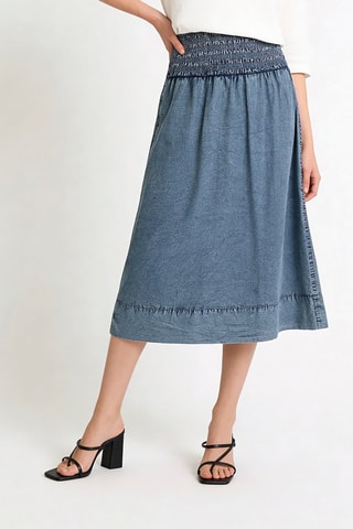 Falda larga de talle alto de algodón orgánico - Azul - Ganni